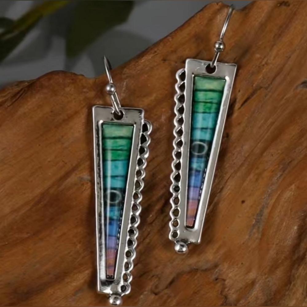Silver Plated Abstract Triangle Rainbow Hook Drop Earrings 2/$15 3/$20 4/$25